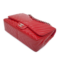 Load image into Gallery viewer, CHANEL Pre-owned, Red Chevron Quilted Patent Leather Jumbo Single Flap, 2009-2010
