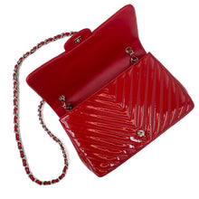 Load image into Gallery viewer, CHANEL Pre-owned, Red Chevron Quilted Patent Leather Jumbo Single Flap, 2009-2010
