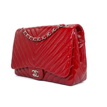 Load image into Gallery viewer, CHANEL Pre-owned, Red Chevron Quilted Patent Leather Jumbo Single Flap, 2009-2010
