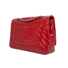 Load image into Gallery viewer, CHANEL Pre-owned, Red Chevron Quilted Patent Leather Jumbo Single Flap, 2009-2010
