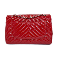 Load image into Gallery viewer, CHANEL Pre-owned, Red Chevron Quilted Patent Leather Jumbo Single Flap, 2009-2010
