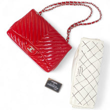 Load image into Gallery viewer, CHANEL Pre-owned, Red Chevron Quilted Patent Leather Jumbo Single Flap, 2009-2010
