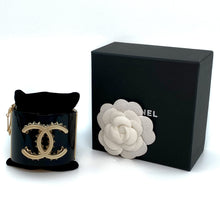 Load image into Gallery viewer, Chanel black resin CC wide cuff bracelet
