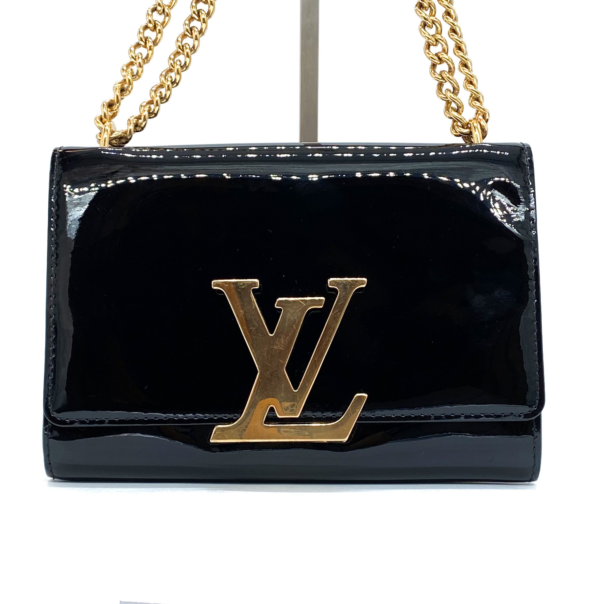 LOUIS VUITTON Patent Louise MM Chain Bag - Black/Gold